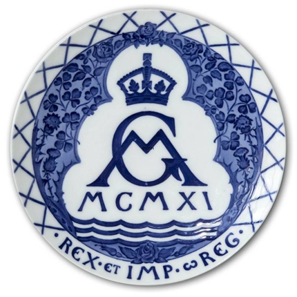 1911 Royal Copenhagen Memorial plate, British coronation plate, GM (Georg V and Mary) MCMXI.