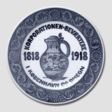 1818-1918 Royal Copenahagen Memorial plate, KORPORATIONEN AF BEVÆRTERE 
1818-1918 i KØBENHAVN OG OMEGN