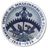 1938 Royal Copenhagen Memorial plate , DANSK SMEDE- OG MASKIN-ARBEJDER-FORBUND 1888 - 1938