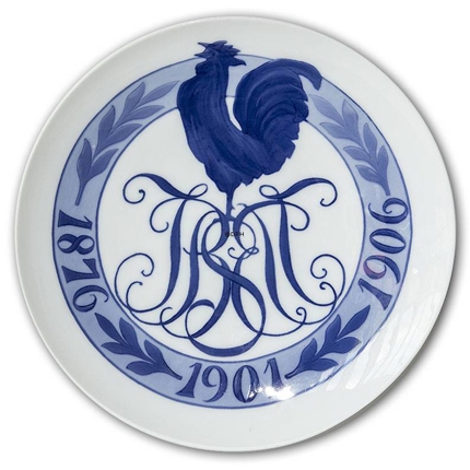 1906 Royal Copenhagen Memorial plate 1876-1901-1906 monogram with Rooster - Extremely rare !!!