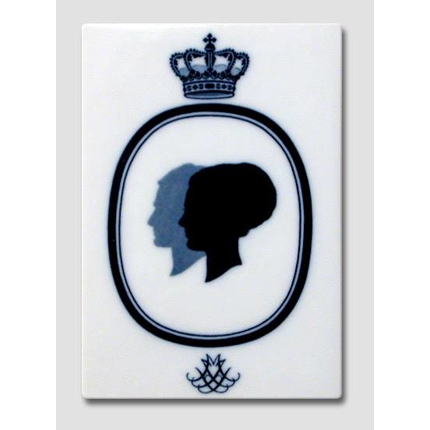 Royal Copenhagen Kachel mit Silhouette von Königin Margrethe und Prinz Henrik