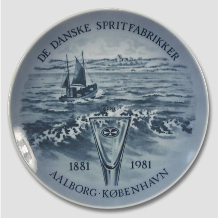 Royal Copenhagen jubilee plate, Danish Destillers 1881-1981 Aalborg København