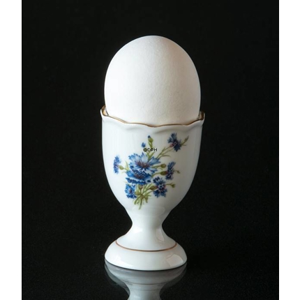 Eierbecher, weiß mit blauer Blume und Wappen aus Ostgotland