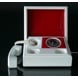 Swedish Retro telephone in white wooden box with red leather interior