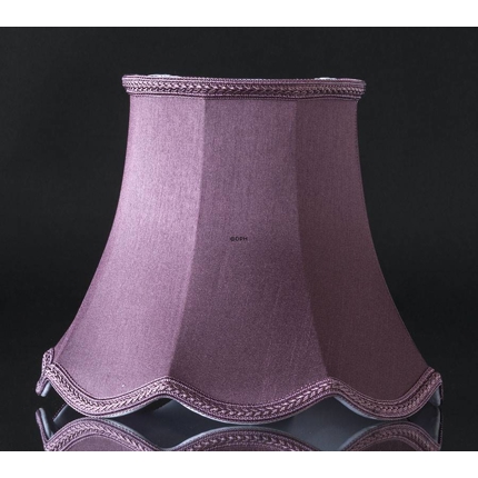 Håndsyet kantet lampeskærm med buer 24 cm i højden, lilla/mørk rosa silke stof