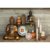 Buddha sitzend Meditation Dhyana Mudra, Schwarz und Goldfarbe Polyresin