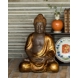 Buddha sitzend Meditation Dhyana Mudra, Braun und Goldfarbe Polyresin