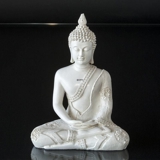 Buddha siddende meditation Dhyana Mudra, hvid polyresin