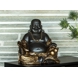 Fat Buddha / Budai sitting, brown and gold polyresin