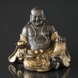 Laughing Buddha / Budai sitting, brown and gold polyresin