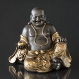 Lachender Buddha / Budai sitzend, Braun und Gold Polyresin