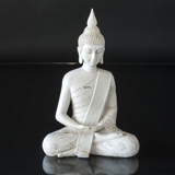 Buddha siddende i meditation Dhyana Mudra, hvid polyresin