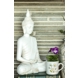 Buddha sitting in meditation Dhyana Mudra, white polyresin