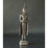 Buddha stående med fad, brun polyresin