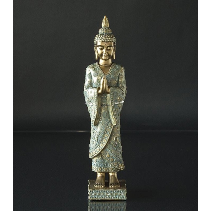 Buddha Standing Praying, Golden and Green Polyresin