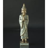 Buddha stehend betend, Golden und Grün Polyresin