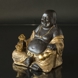 Fat Buddha / Budai sitting, brown and gold polyresin, Large