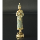 Buddha stående bedenede på lotus, gylden og grøn polyresin
