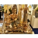 Buddha Standing Praying on Lotus, Golden and Green Polyresin
