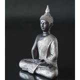 Buddha in meditation Dhyana Mudra, Black and Silver Polyresin