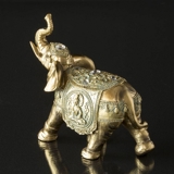 Elephant with trunk held high, gold polyresin