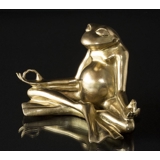 Meditating Yoga Frog, gold polyresin